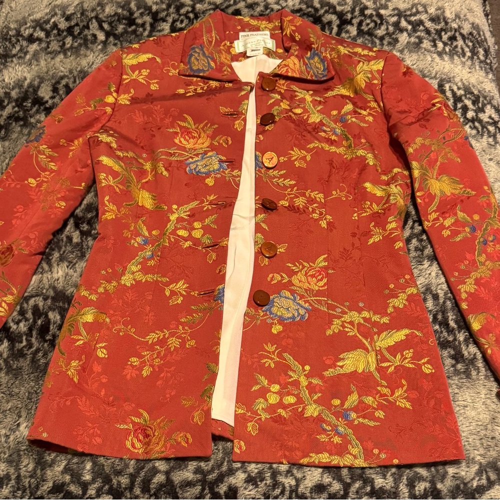 Vintage Silk Alease Fisher Red Floral Jacket - Unique one of a Kind - Picture 12 of 12